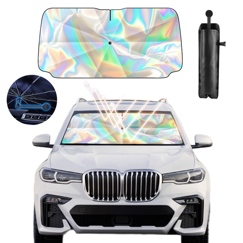 KASTWAVE Foldable Car Windshield Sun Shade Umbrella 360 Rotating Sunshade for Car Windshield Front Window Reflective Heat Automotive Interior Sun Protection for Cars Spring Structure Umbrella Edge Prote