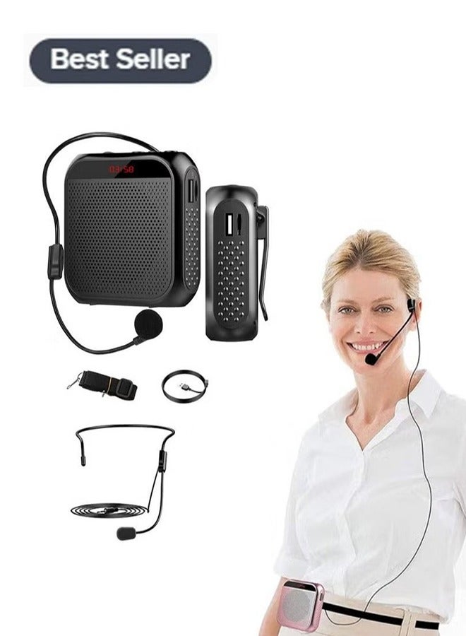 Voice Amplifier with Wired Microphone Headset Portable Rechargeable PA System Speaker Personal Microphone Speech Amplifier Loudspeaker for Teachers Tour Guides/ Coaches Metting/ Yoga/ Fitness (Black) - Image 1