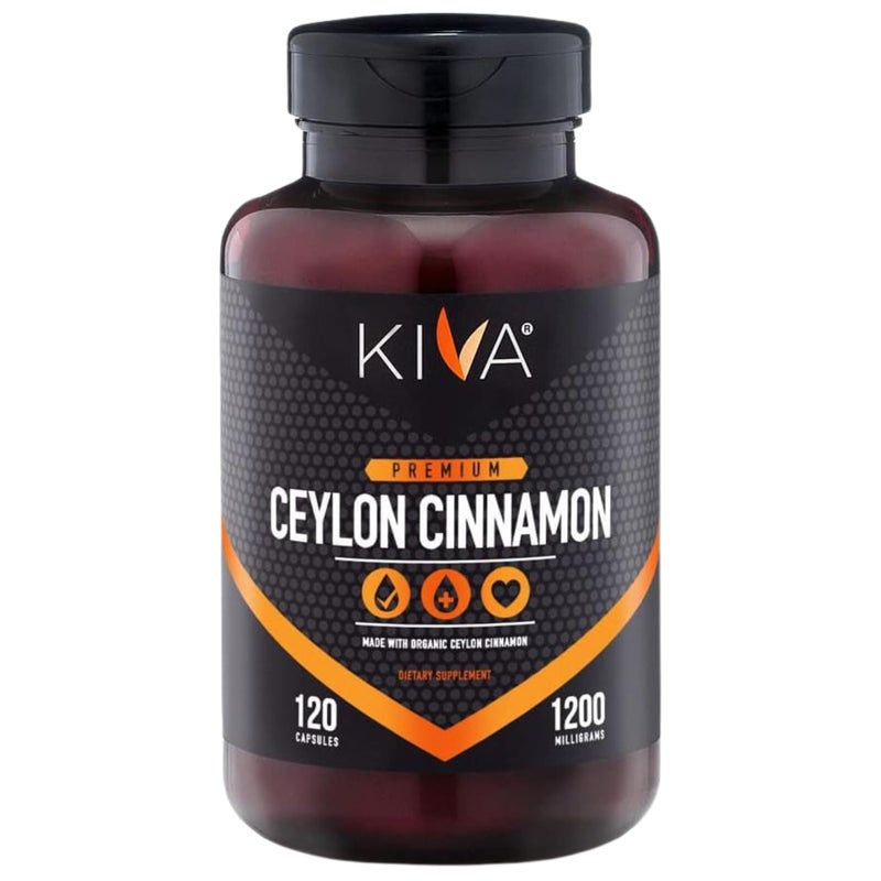 Kiva Premium Ceylon Cinnamon Powder Capsules 120 Veggie Capsules Pure Ceylon Cinnamon from Sri Lanka Vegan NonGMO GlutenFree