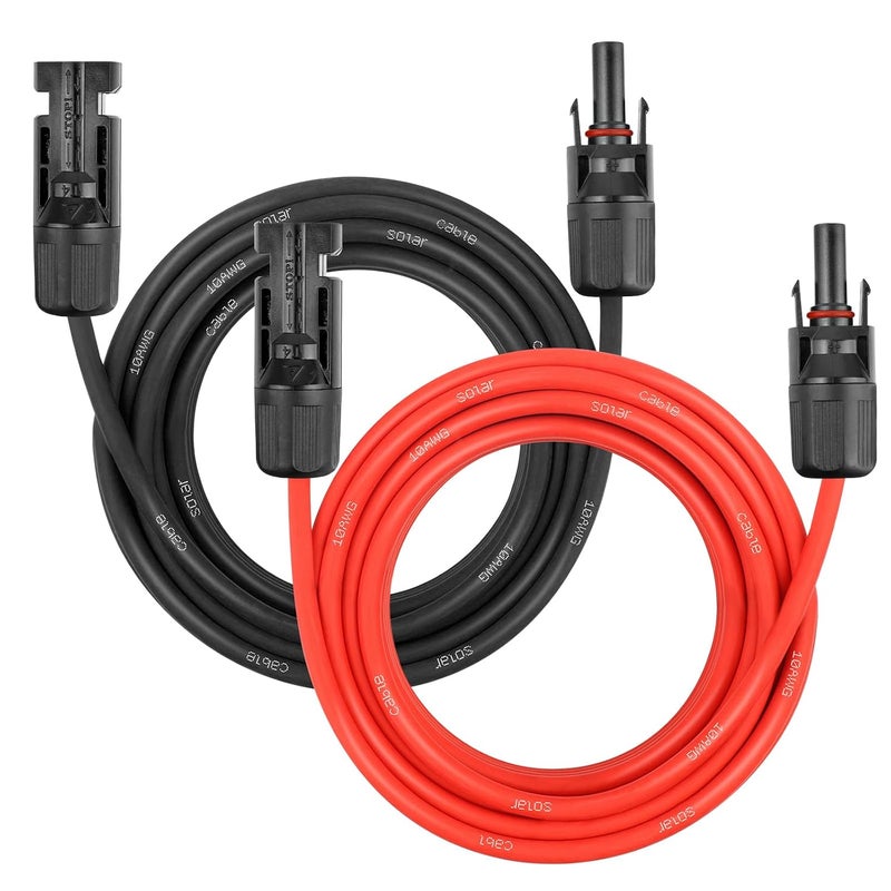 YDDECW Solar Panel Extension Cable - 10AWG 20FT Solar Wire Cord 10 Gauge PV Wire with Female & Male Waterproof Connector for RV, Photovoltaic Systems, Home, Boat, Solar Panels, Car(20ft Red + 20ft Black) - Image 1