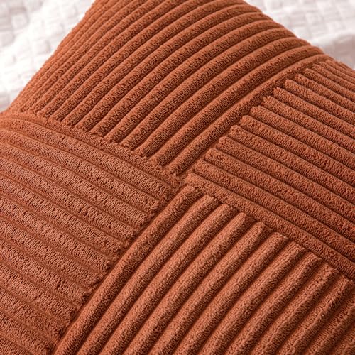 MIULEE Dark Rust Boho Pillow Covers Pack of 2 Decorative Throw Pillows Soft Solid Couch Pillowcases Cross Patchwork Textured Terracotta Cushion Covers Home Decor for Living Room Bed Sofa 18x18 inch - Image 2