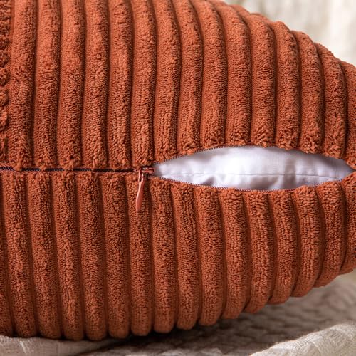 MIULEE Dark Rust Boho Pillow Covers Pack of 2 Decorative Throw Pillows Soft Solid Couch Pillowcases Cross Patchwork Textured Terracotta Cushion Covers Home Decor for Living Room Bed Sofa 18x18 inch - Image 3