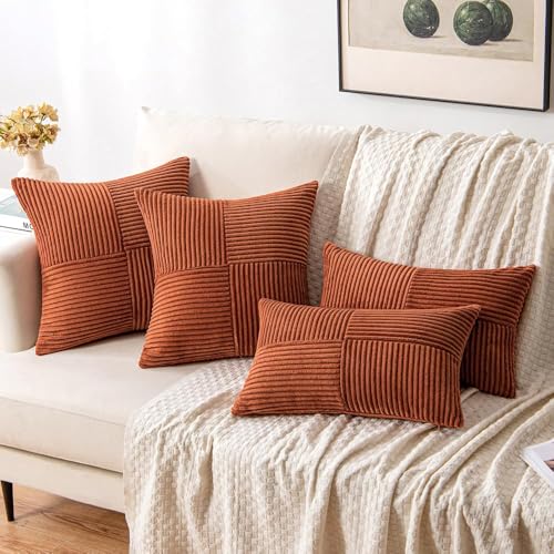 MIULEE Dark Rust Boho Pillow Covers Pack of 2 Decorative Throw Pillows Soft Solid Couch Pillowcases Cross Patchwork Textured Terracotta Cushion Covers Home Decor for Living Room Bed Sofa 18x18 inch - Image 4