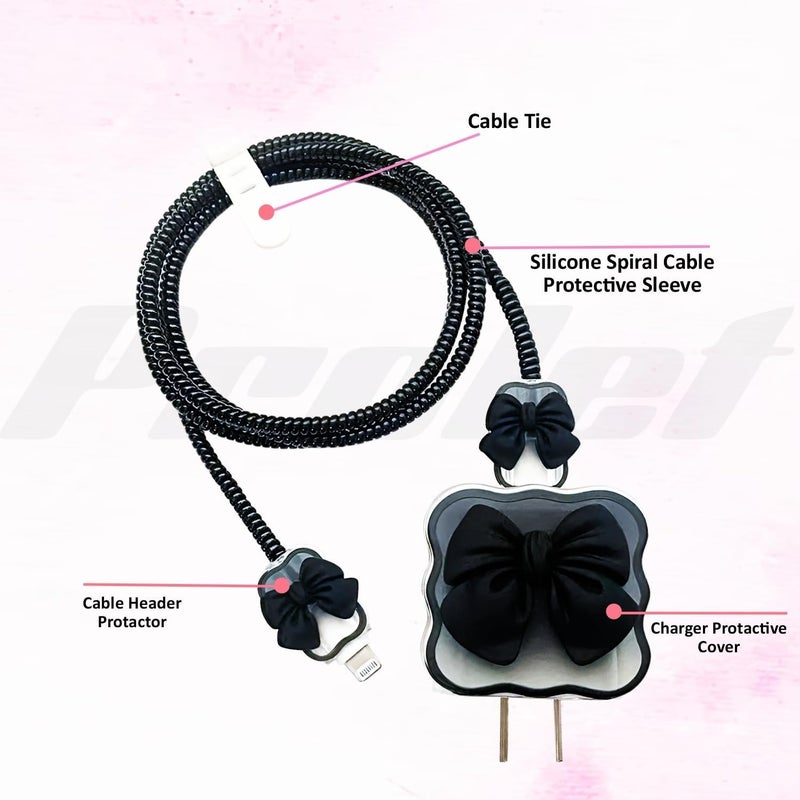 SKYCELL Charger Case Cover with Full Cable Protector 3D Cute Pattern Compatible for iPhone Charger Only 18W & 20W iPhone 16,iPhone 13,iPhone 15,iPhone 14 (Black Bowl Shining Cable Protector) - Image 4