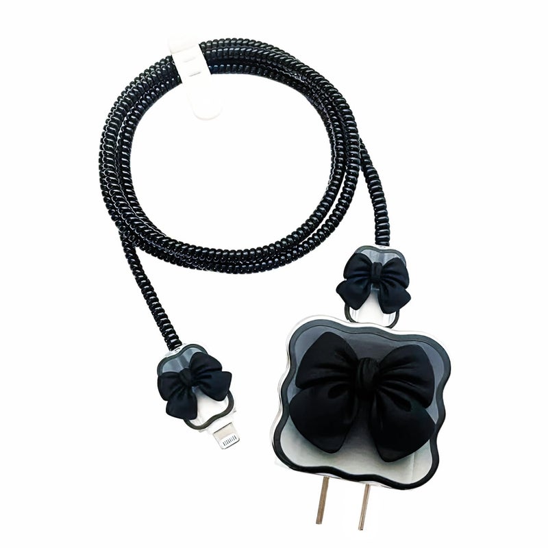 SKYCELL Charger Case Cover with Full Cable Protector 3D Cute Pattern Compatible for iPhone Charger Only 18W & 20W iPhone 16,iPhone 13,iPhone 15,iPhone 14 (Black Bowl Shining Cable Protector) - Image 1