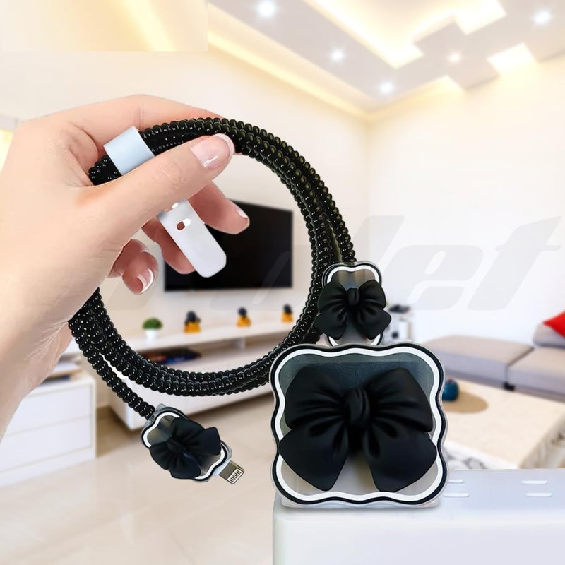 SKYCELL Charger Case Cover with Full Cable Protector 3D Cute Pattern Compatible for iPhone Charger Only 18W & 20W iPhone 16,iPhone 13,iPhone 15,iPhone 14 (Black Bowl Shining Cable Protector) - Image 2