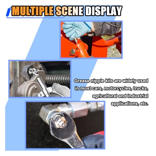KITUREK 60PCS Metric Grease Fittings Kit, M6 M8 M10 1/4" 1/8" 45 90 Degree Grease Zerk Assortment, Straight & Angled Hydraulic Standard Grease Gun Fitting for Replacing Missing or Broken Zerk Fittings - Image 3