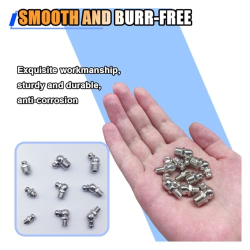KITUREK 60PCS Metric Grease Fittings Kit, M6 M8 M10 1/4" 1/8" 45 90 Degree Grease Zerk Assortment, Straight & Angled Hydraulic Standard Grease Gun Fitting for Replacing Missing or Broken Zerk Fittings - Image 4