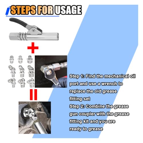 KITUREK 60PCS Metric Grease Fittings Kit, M6 M8 M10 1/4" 1/8" 45 90 Degree Grease Zerk Assortment, Straight & Angled Hydraulic Standard Grease Gun Fitting for Replacing Missing or Broken Zerk Fittings - Image 5