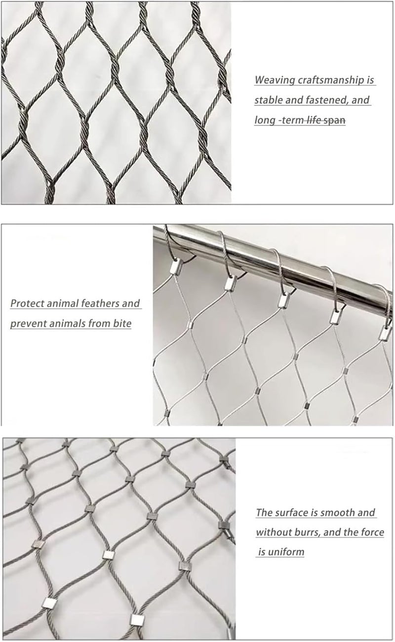 Stainless Steel Rope Wire Mesh Stainless Steel Wire Rope Netting, 1㎡ High Altitude Anti-Fall Fence, Easy to Cut Flexible Cable Protection Boundary for Zoo Cage Fence, Balcony, Stair(20cm Mesh) - Image 2