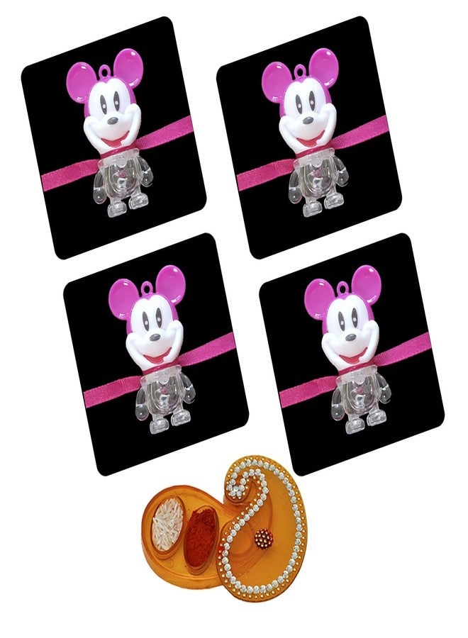 Natali Traders Set of 4 Cartoon Rakhi for Kids with Roli Chawal Chopra | Rakhi for Brother Kids, Boys, Girls, Nephew, Niece | Pack of 4 Kids Rakhi (Design 4) - Image 1