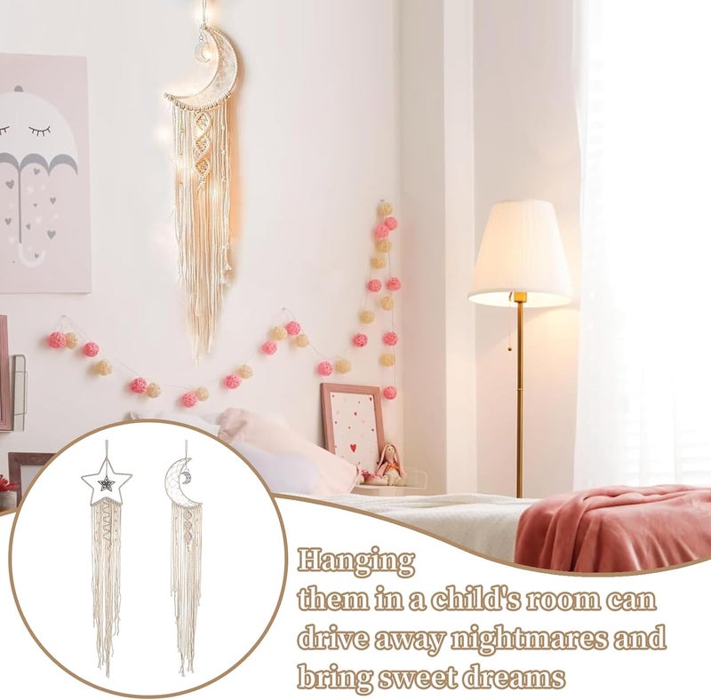 nalaina 2 Pcs Dream Catcher Wall Hanging Decor, Pure Cotton Hand Weaved Moon Star Dream Catcher Boho Home Decor for Home, Bedroom, Nursery - Image 2