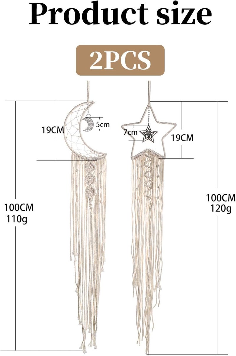 nalaina 2 Pcs Dream Catcher Wall Hanging Decor, Pure Cotton Hand Weaved Moon Star Dream Catcher Boho Home Decor for Home, Bedroom, Nursery - Image 3
