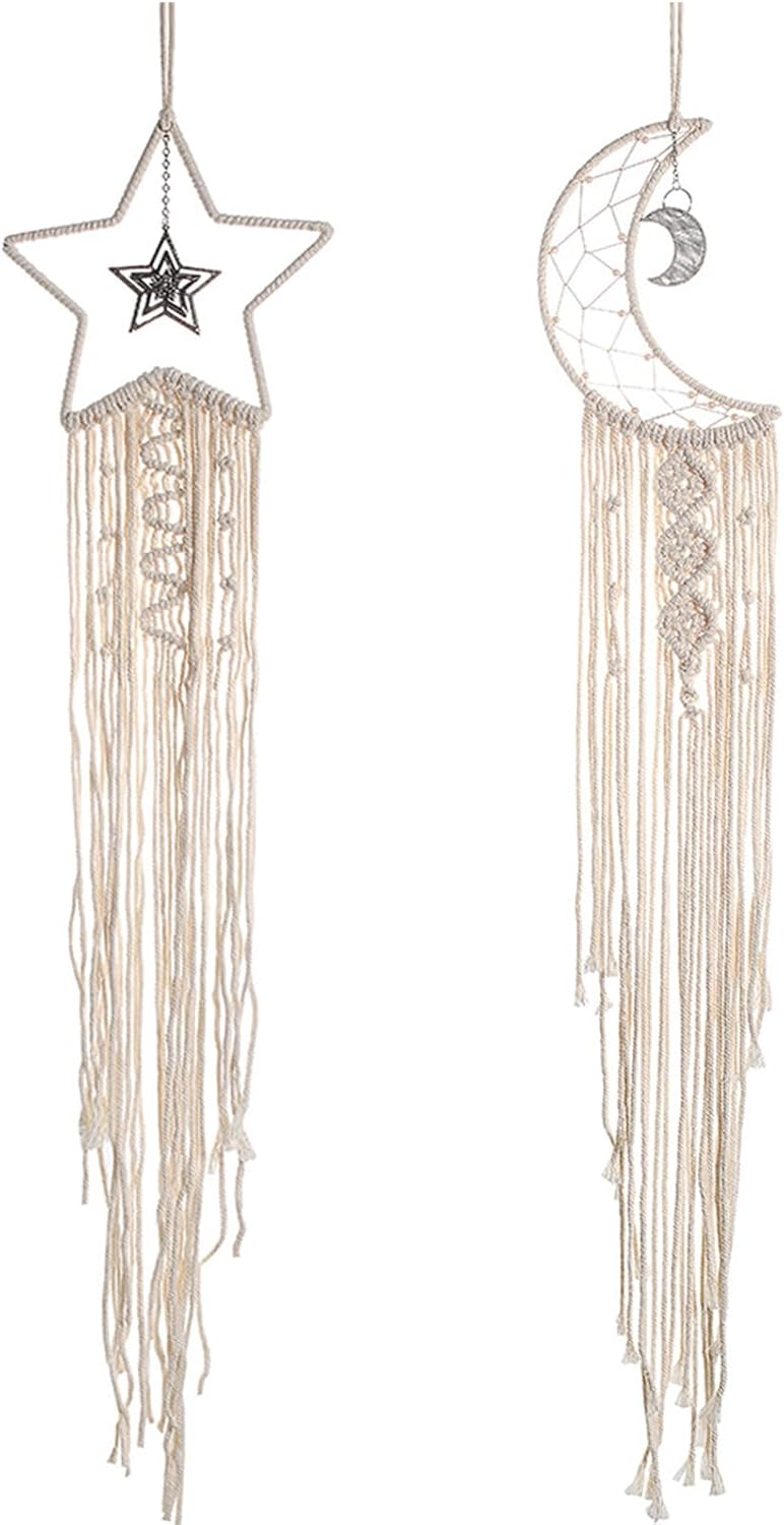 nalaina 2 Pcs Dream Catcher Wall Hanging Decor, Pure Cotton Hand Weaved Moon Star Dream Catcher Boho Home Decor for Home, Bedroom, Nursery - Image 1