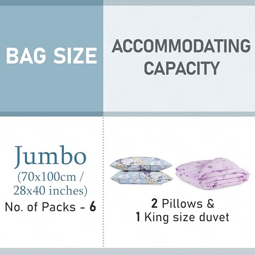 ABOUT SPACE 6 Pack Jumbo (70 x 100 cm) Vacuum Bags for Travel with Electric & Hand Pump | Space Saver Storage Organizer Bag for Clothes,Comforters, Ziplock Airtight Reusable Luggage Bags (Blue) - Image 3