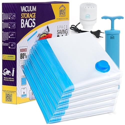 ABOUT SPACE 6 Pack Jumbo (70 x 100 cm) Vacuum Bags for Travel with Electric & Hand Pump | Space Saver Storage Organizer Bag for Clothes,Comforters, Ziplock Airtight Reusable Luggage Bags (Blue) - Image 1