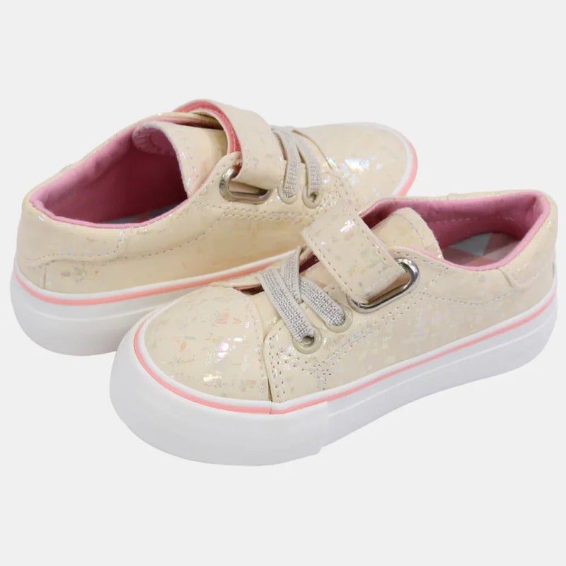 Our kids Kids Girls Leather Sneakers – Shiny Beige - Image 3