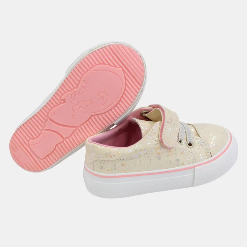 Our kids Kids Girls Leather Sneakers – Shiny Beige - Image 2