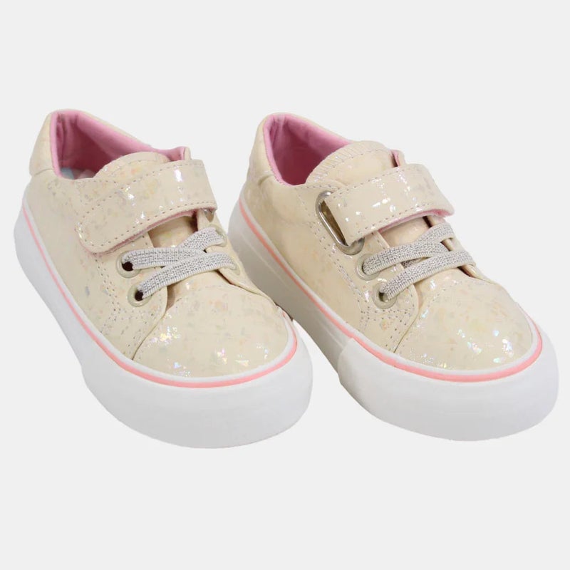 Our kids Kids Girls Leather Sneakers – Shiny Beige - Image 1