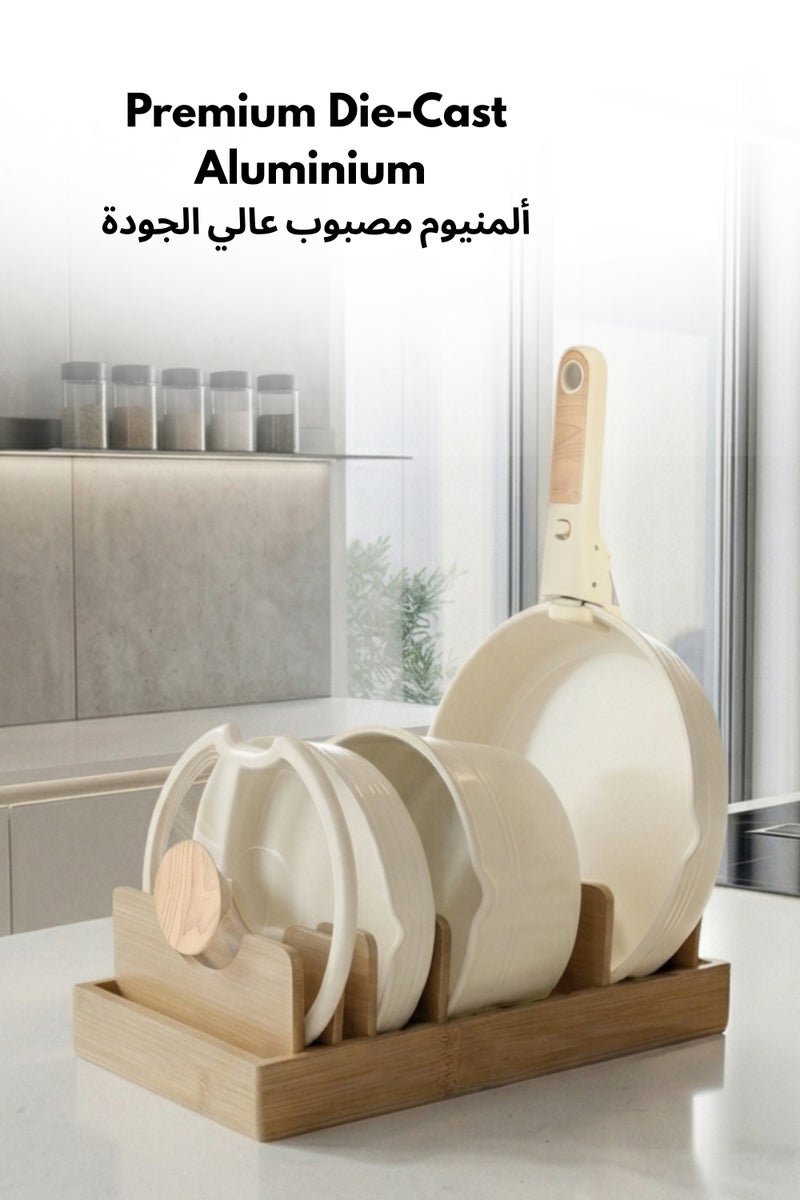 كاروت طقم أواني كاروت 10 قطع سيراميك غير لاصق بمقابض قابلة للفصل، خالٍ من PFAS لطهي صحي، تصميم قابل للتكديس مع فتحات صب، متوافق مع جميع المواقد وآمن لغسالة الصحون (كريمي) - Image 5