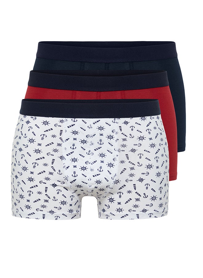 trendyol Multicolored 3-Piece Marine Patterned-Flat Pack Cotton Boxers TMNAW24BX00025  - Image 1