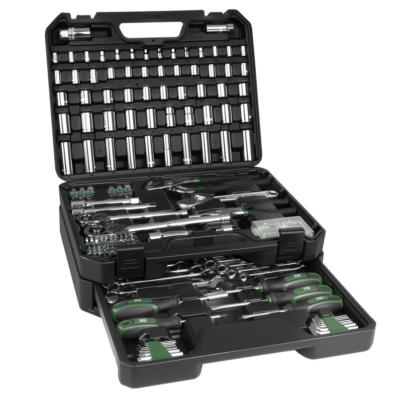 Prostormer Mechanics Tool Set with Drawer Box, 279-Piece SAE and Metric Mechanic Tool Kit with Wrenches & Sockets, General Tool Kit for Car, Motorcycle, Home Repair (Green) - Image 1