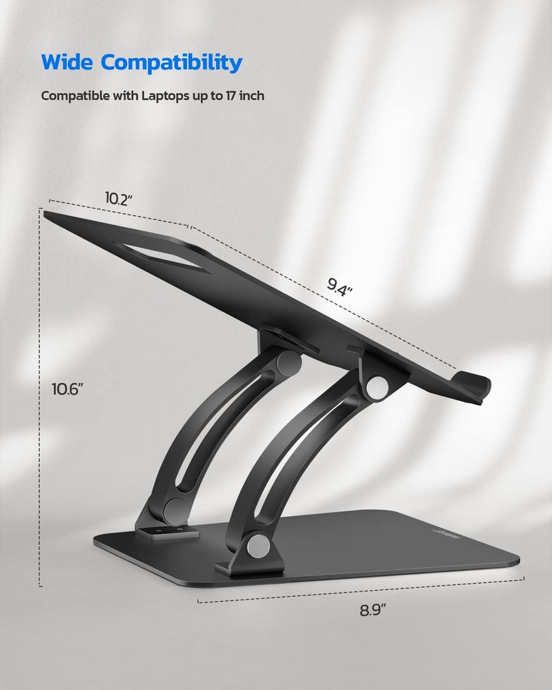 Nulaxy Fully Adjustable Laptop Stand for Desk, Dual Foldable Aluminum Computer Riser with Heat-Vent, Ergonomic Notebook Holder Portable Office Accessories Compatible with All 10-17" Laptops, Black - Image 5