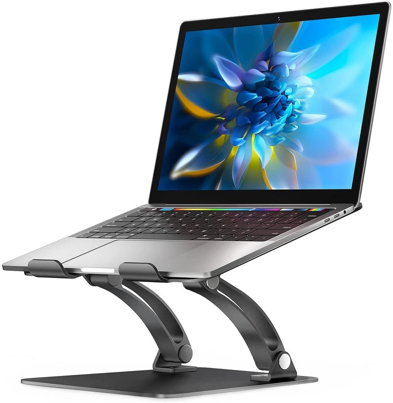 Nulaxy Fully Adjustable Laptop Stand for Desk, Dual Foldable Aluminum Computer Riser with Heat-Vent, Ergonomic Notebook Holder Portable Office Accessories Compatible with All 10-17" Laptops, Black - Image 1