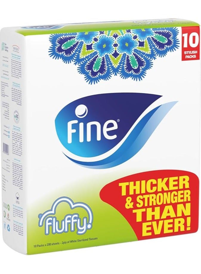 Fine عبوة مناديل وجه فاخرة 200 ورقة × 2 طبقة، حزمة من 10 مناديل معقمة ناعمة - Image 1
