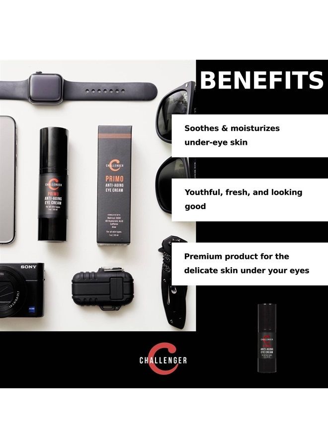 Challenger Men's Primo - Men's Eye Cream, Anti Aging Eye Balm - Reduce Wrinkles, Under-Eye Circles, Puffiness, Crows Feet and Signs of Age - Unscented 1 Ounce Airless Pump with Natural Ingredients - Image 5