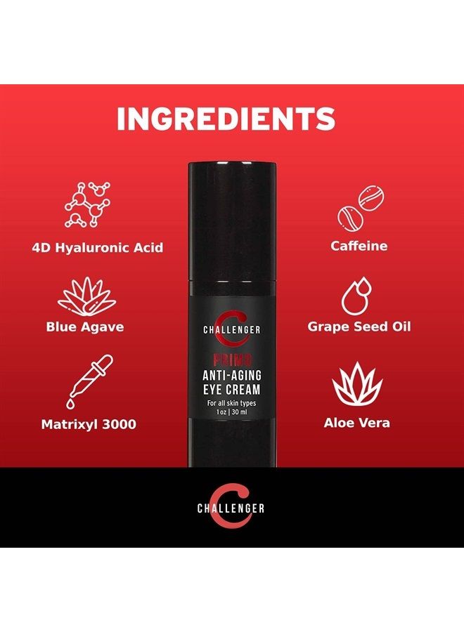 Challenger Men's Primo - Men's Eye Cream, Anti Aging Eye Balm - Reduce Wrinkles, Under-Eye Circles, Puffiness, Crows Feet and Signs of Age - Unscented 1 Ounce Airless Pump with Natural Ingredients - Image 3