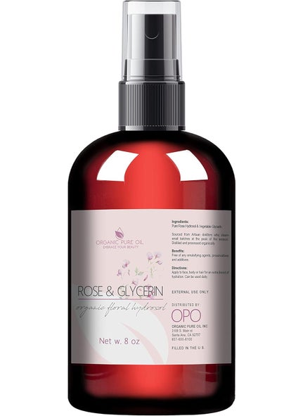 Rosewater Glycerin Mist Toner Bulk Spray Facial Body Floral Cleanser Pure Rose Hydrosol and Vegetable Glycerine Moisturizing Cleansing Toning Mix for Face Skin Hair Body 8 Ounces