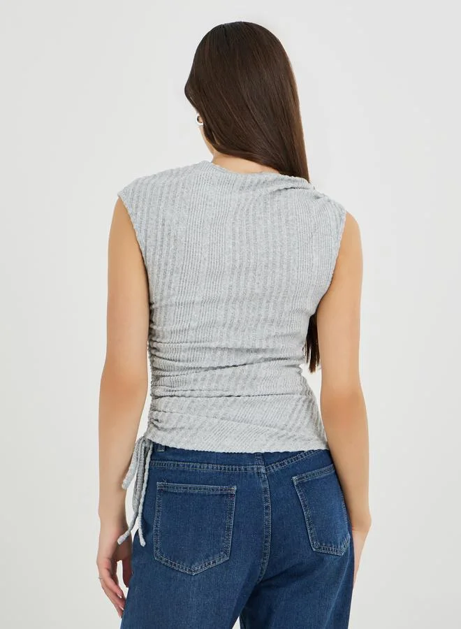 Take Two Take Two Grey Knitted Sleeveless Top with Ruched Detail