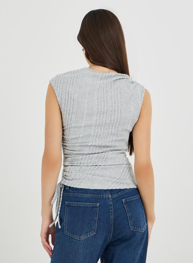 Take Two Grey Knitted Sleeveless Top with Ruched Detail - Image 5