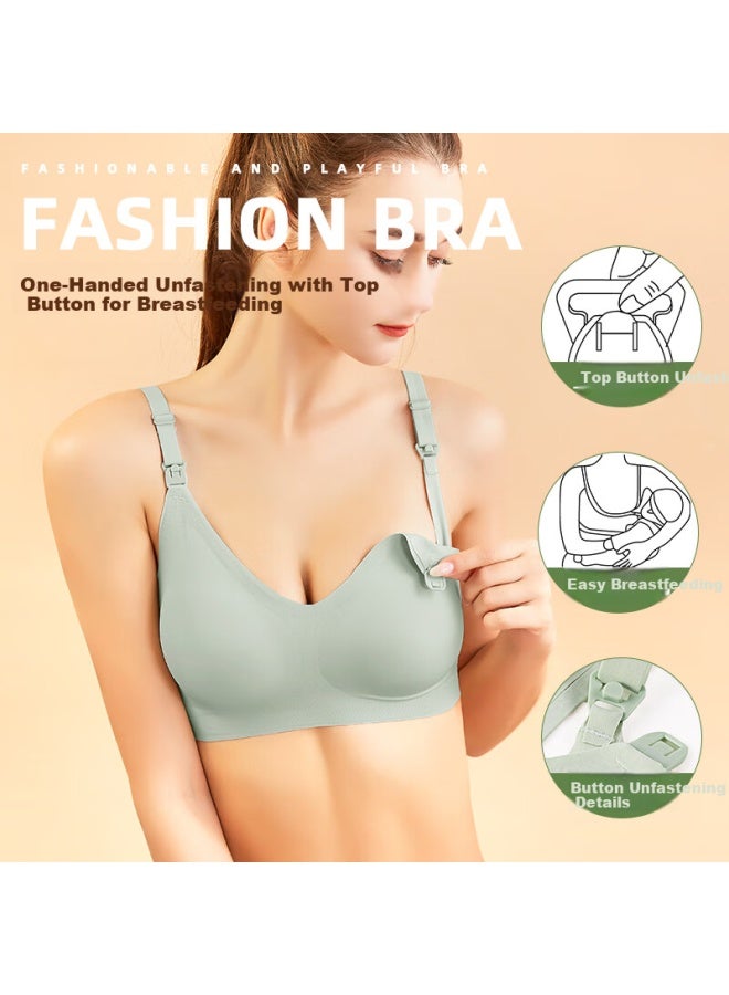 Babyface Youthful Maternity Nursing Bra With Push-up And Wire-free Design, Postpartum Breastfeeding Bra, Pregnancy Bra In Matcha Green, Size XL - Image 1