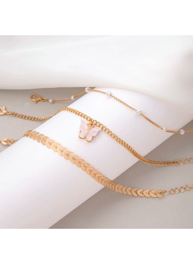 Goolsky Minimalist Butterfly Pendant Multi-Layer Pearl Airplane Chain Anklet – Triple Layered Foot Jewelry for Women, Beach/Vacation - Image 3