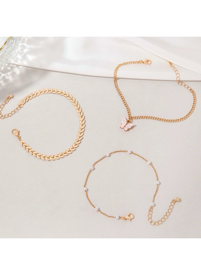 Goolsky Minimalist Butterfly Pendant Multi-Layer Pearl Airplane Chain Anklet – Triple Layered Foot Jewelry for Women, Beach/Vacation - Image 5