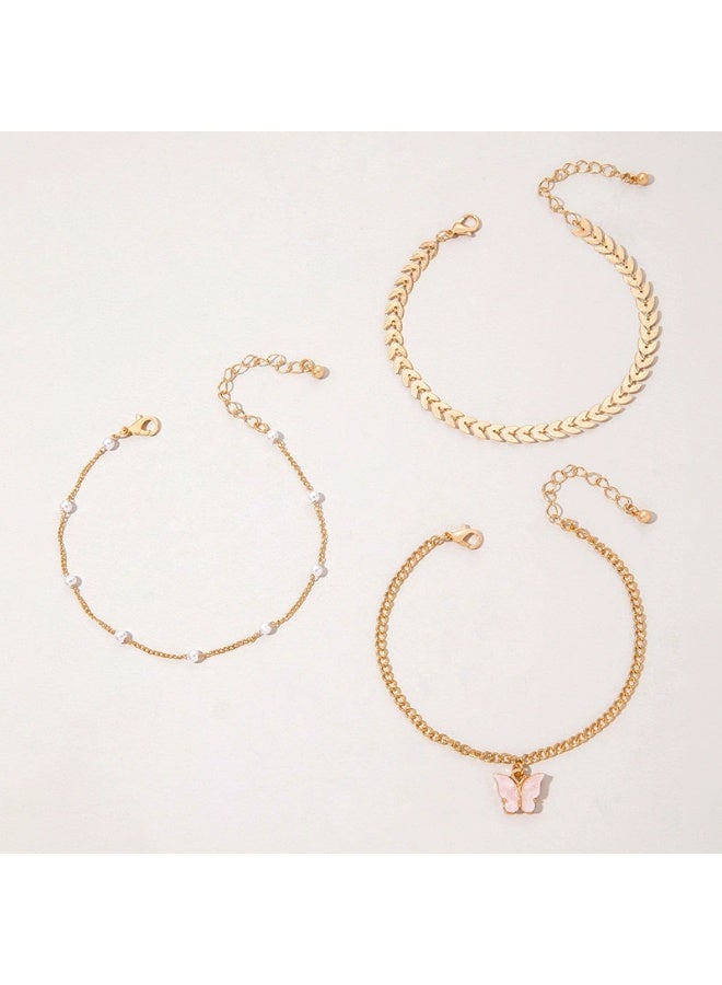 Goolsky Minimalist Butterfly Pendant Multi-Layer Pearl Airplane Chain Anklet – Triple Layered Foot Jewelry for Women, Beach/Vacation - Image 2