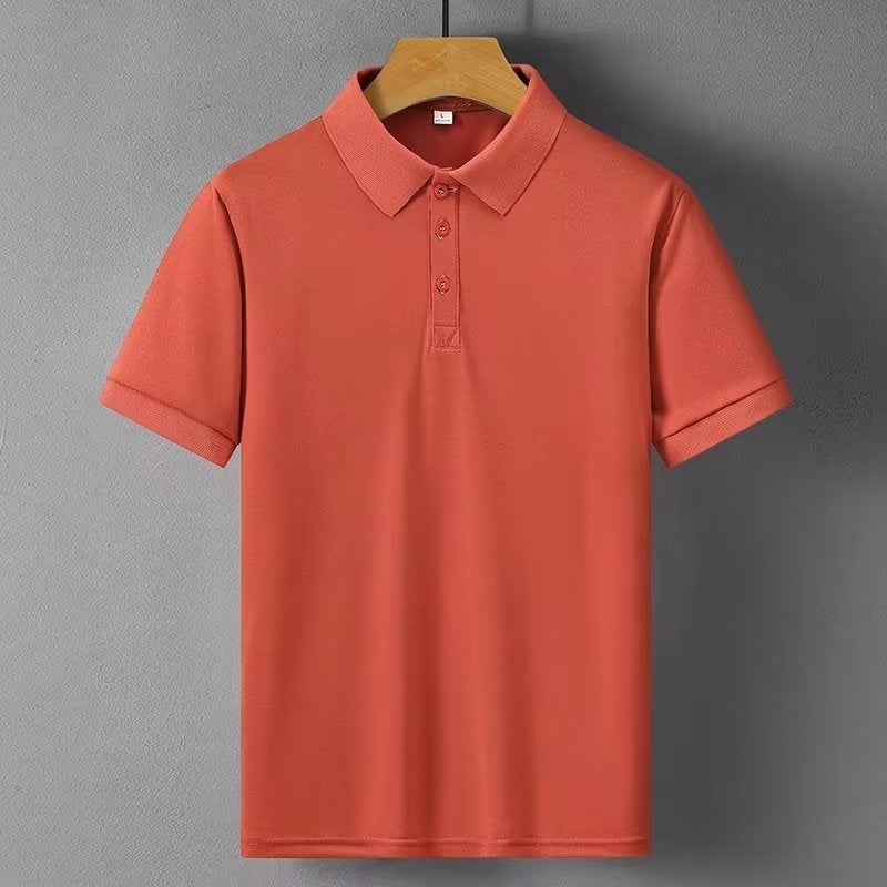 9 Color Lapel Short Sleeve T-Shirt Summer Mens POLO Shirt Loose plus size Solid Color Advertising Tooling Printing Logo Work Clothes Orange 