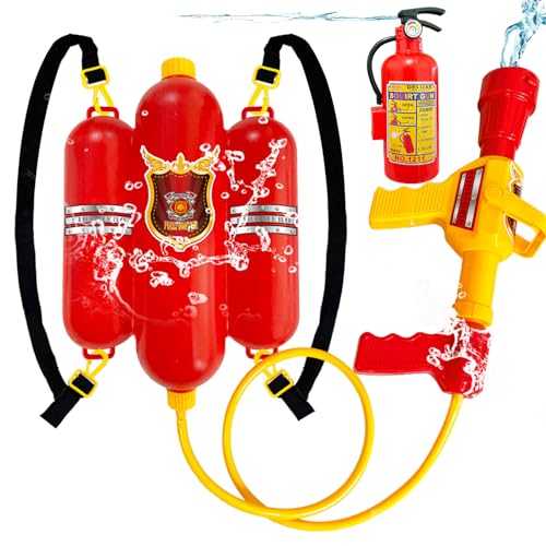 Blvochnnt Firefighter Backpack Water Gun Blaster Set for KidsFireman Tank with Hose Shooter ToyMini Fire Extinguisher Squirter for Halloween CostumeOutdoor PlaySwimming PoolBeachParty - Image 1