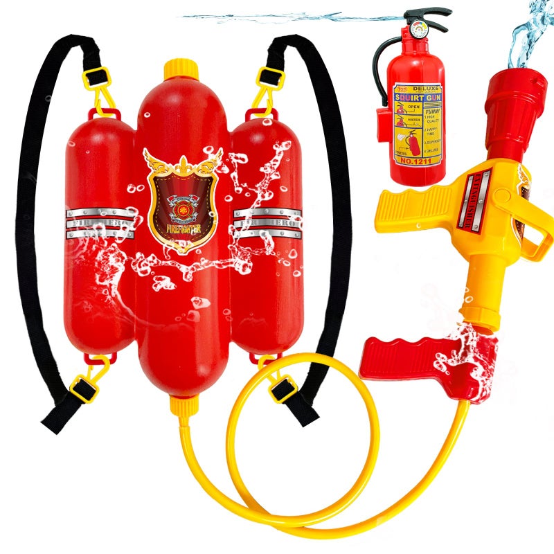 Blvochnnt Firefighter Backpack Water Gun Blaster Set for KidsFireman Tank with Hose Shooter ToyMini Fire Extinguisher Squirter for Halloween CostumeOutdoor PlaySwimming PoolBeachParty - Image 3