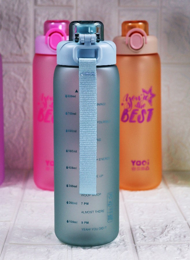 توشيونيكس زجاجة مياه ياوي بيست هايدرو بي كيه التحفيزية، سعة 1000 مل، مصنوعة من البلاستيك الخالي من مادة BPA، ومضادة للتسرب، مع مؤشر للوقت وحزام حمل، وغطاء قلاب، وزجاجة مياه رياضية غير سامة وقابلة لإعادة الاستخدام للمدرسة، وصالة الألعاب الرياضية، والمكتب، والأنشطة الخارجية، والسفر، مع خاصية تتبع الترطيب للأطفال والكبار. - Image 2