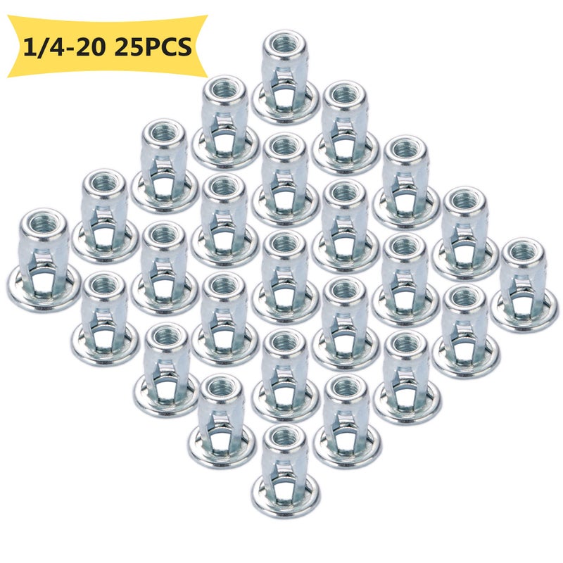KOOPATZ 25 Pcs 1/4-20 Jack Nut Threaded Insert Petal Nuts Nutserts Jacknut Srew Anchor Spider Rivnut Blind for Plastic Polywood Pressboard Hardboard Steel Zinc Plate - Image 2