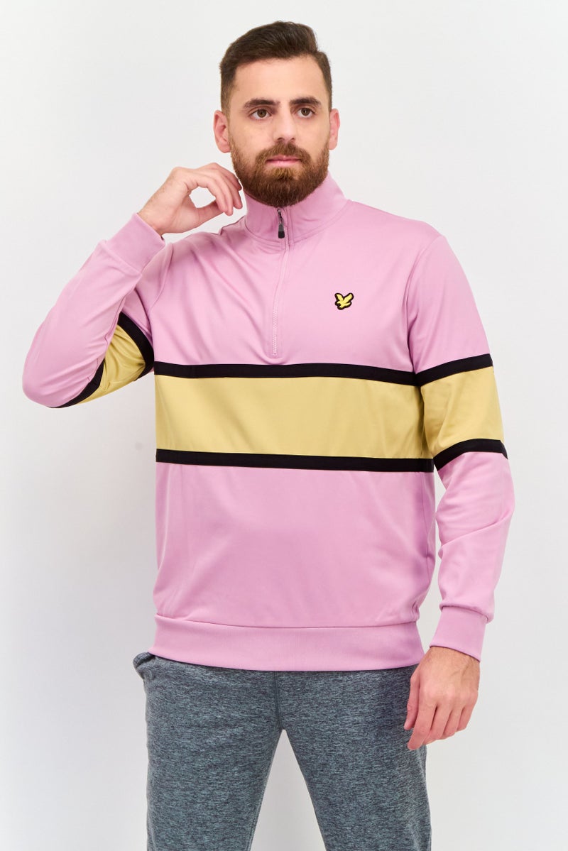 Lyle & Scott Men Mock Neck Brand Logo Long Sleeves Sweatshirts, Pink Combo - Image 1