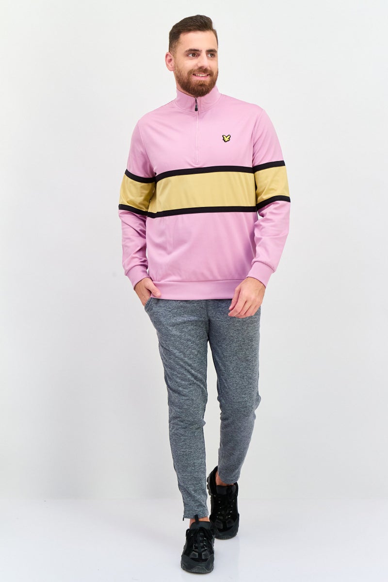 Lyle & Scott Men Mock Neck Brand Logo Long Sleeves Sweatshirts, Pink Combo - Image 4