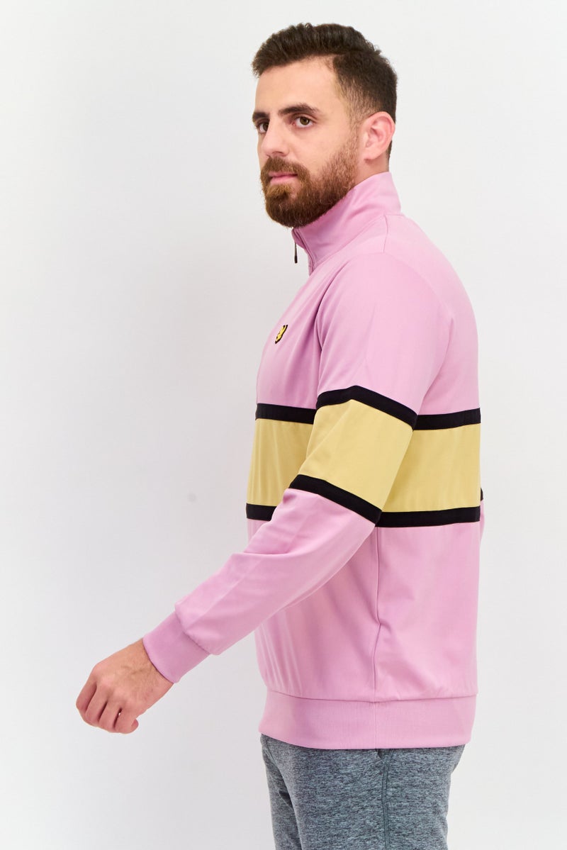 Lyle & Scott Men Mock Neck Brand Logo Long Sleeves Sweatshirts, Pink Combo - Image 2