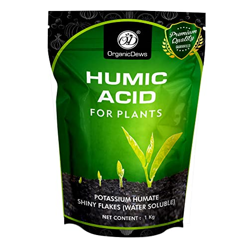 OrganicDews Organic Humic Acid 98 Fertilizer (Water Soluble) Shiny Flakes for Plants 1 Kg - Plant Growth Enhancer, Soil Conditioner, Improves Plant Root System - Image 1