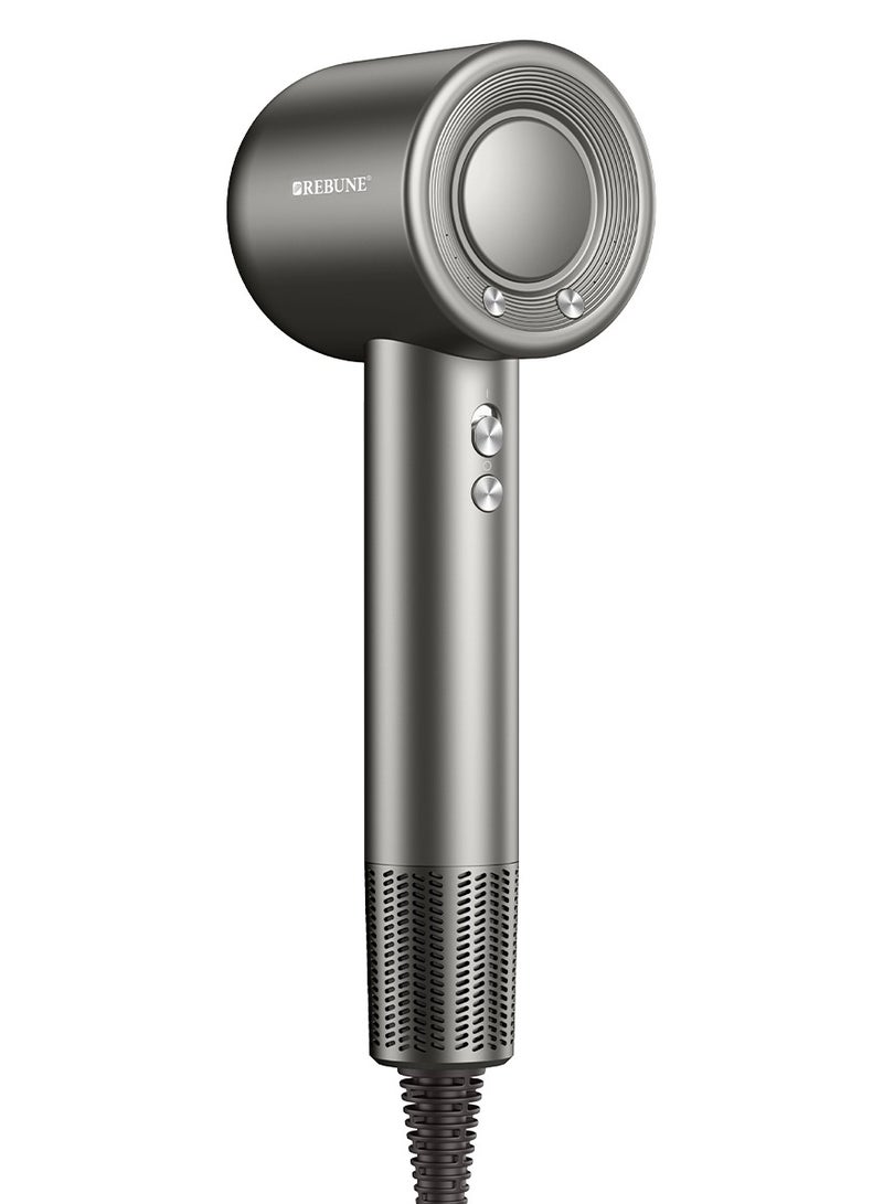 REBUNE Hair Dryer with High-Speed BLDC Motor, 3 Temperature Levels, 1600W Grey - Image 1