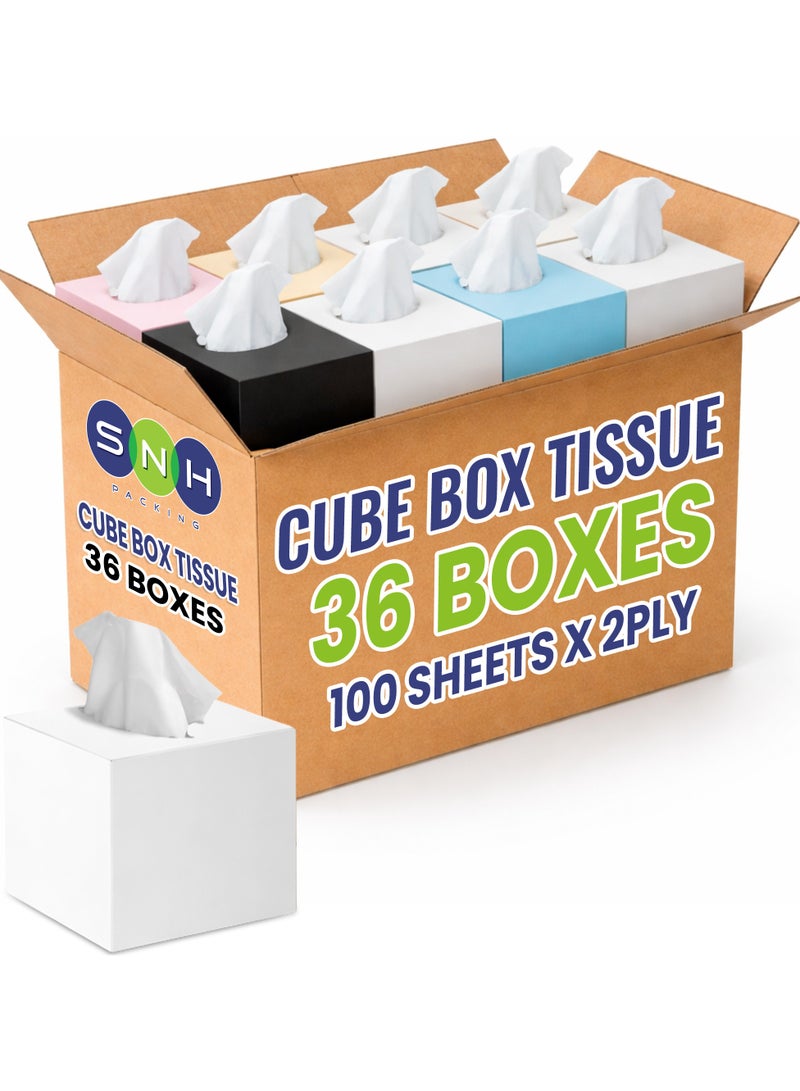 SNH Packing Cubic Box Facial Tissue Pack of 36, 2 Ply x 100 Tissues Each Cube Box - Image 1