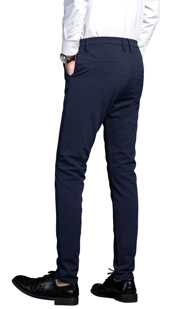 Plaid&Plain Men's Stretch Dress Pants Slim Fit Skinny Suit Pants 7101 Blue 32W34L - Image 2